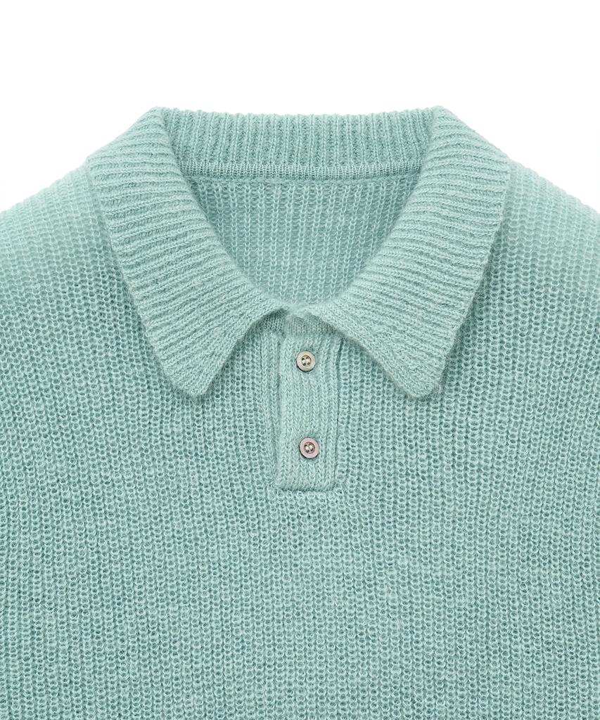 NOIRER Kid Mohair Crop Polo Knit (Aqua Mint)