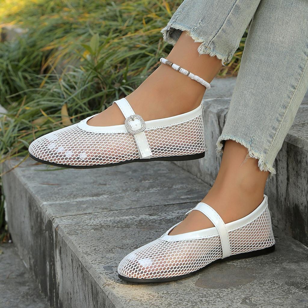 Fashion 2025 Crystal Women Sandals Beach Shoes Comfort Retro Female Flat Shoes Summer Mesh Hollow Sandals Women Flats Shallow Flat Shoes
