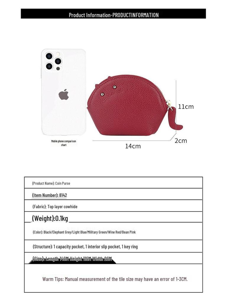 Women's Cowhide Wallet: Creative Mini Coin and Key Pouch for Ladies and Students