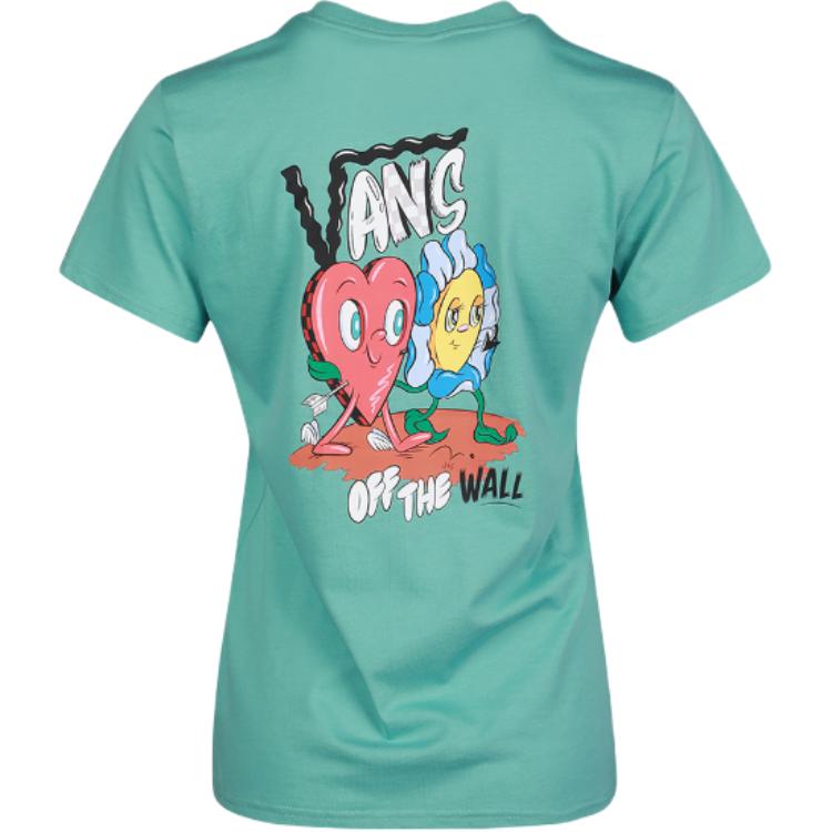 Vans Large Cartoon Print Short Sleeve T-Shirt Women Tops Green VN0A4MNOJ29