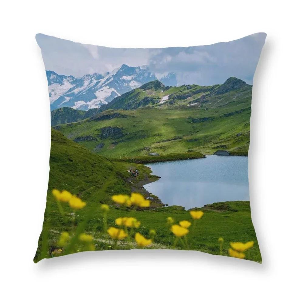 Blue Sky Grassland Square Cushion Cover Soft Pillow Case Bedroom Sofa Car Chair Home Decorative Pillowcases 45X45Cm