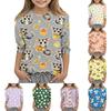T-shirt décontracté pour enfants avec imprimé animal, col rond, manches trois quarts, tissu doux et léger, coupe confortable, adapté au port quotidien