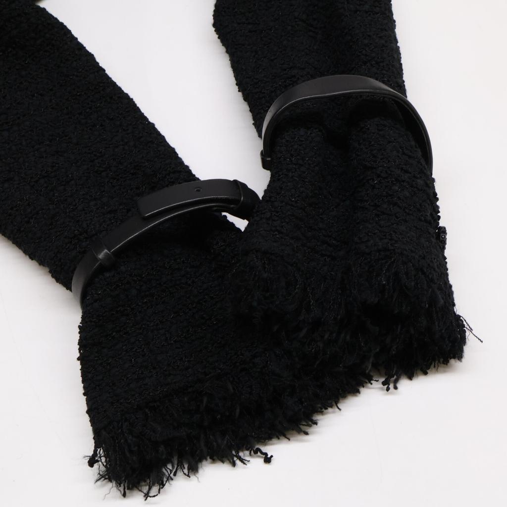 CHANEL [Good condition/domestic regular] 04A P23818V14065 Leather collar with belt Tweed coat 38 blackUsed