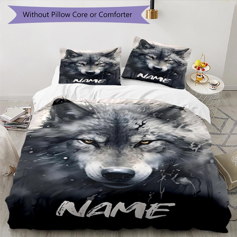 3pcs Custom Name Wolf Bedding Set Duvet Cover Closure Includes 1 Duvet Cover & 2 Pillowcases, Soft and Comfortable for All Seasons.