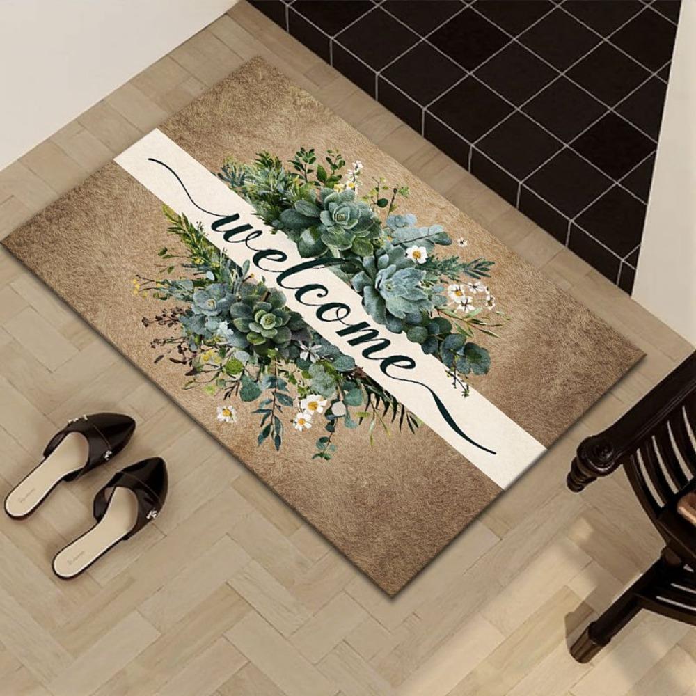 Large Succulent Green Plants Print Doormat Non Slip Washable Entrance Welcome Mat Indoor Outdoor High Traffic Home Decor 1PC