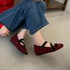 2025 spring and autumn new retro brown square head ballet shoes bow strap flat Mary Jane single shoes women