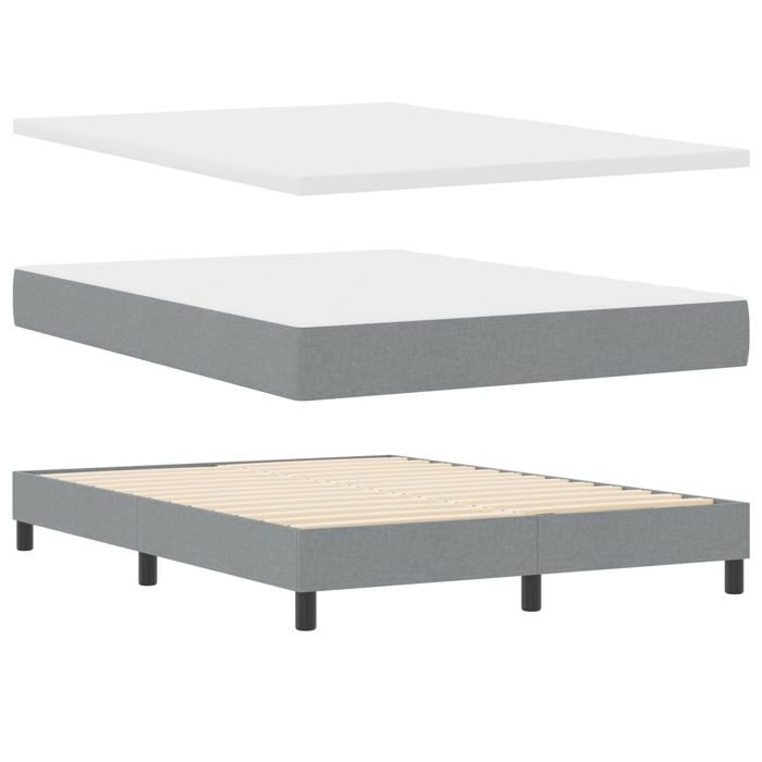 Lit Box Spring vidaXL avec Matelas Grise Clair 140x190 cm en Tissu 3340080