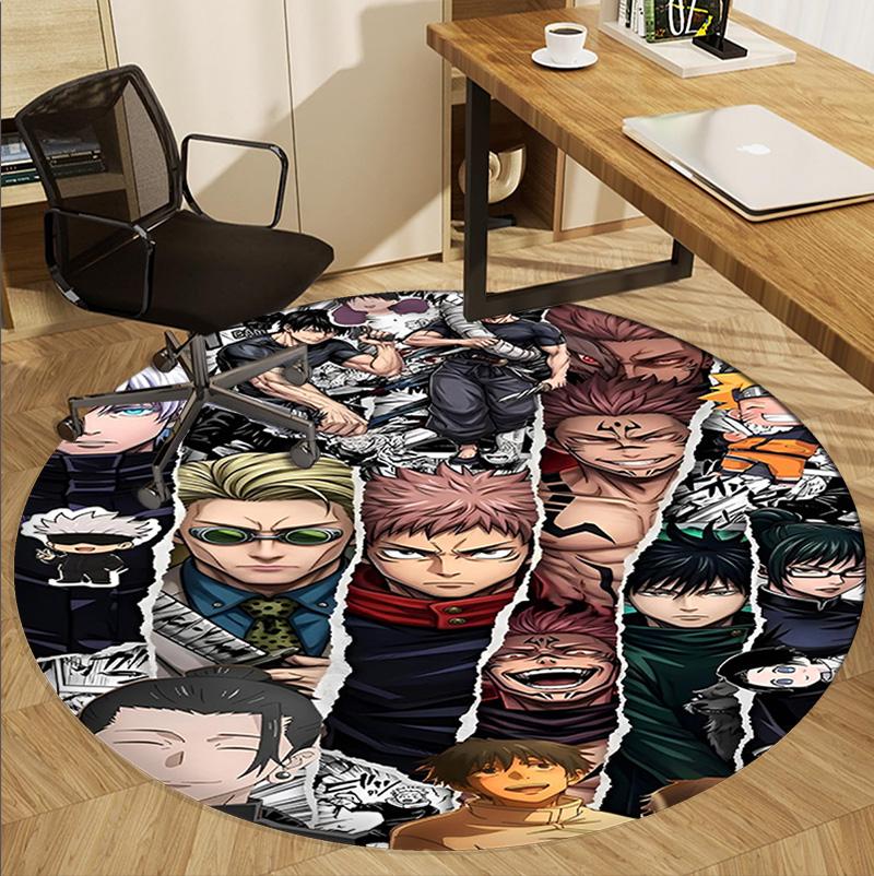 Jujutsu Kaisen Pattern Round Rug, Indoor/Outdoor Mat, for Picnic, Gameroom, Bedroom, Office, Living Room, Home Decor Carpet, Birthday Gift