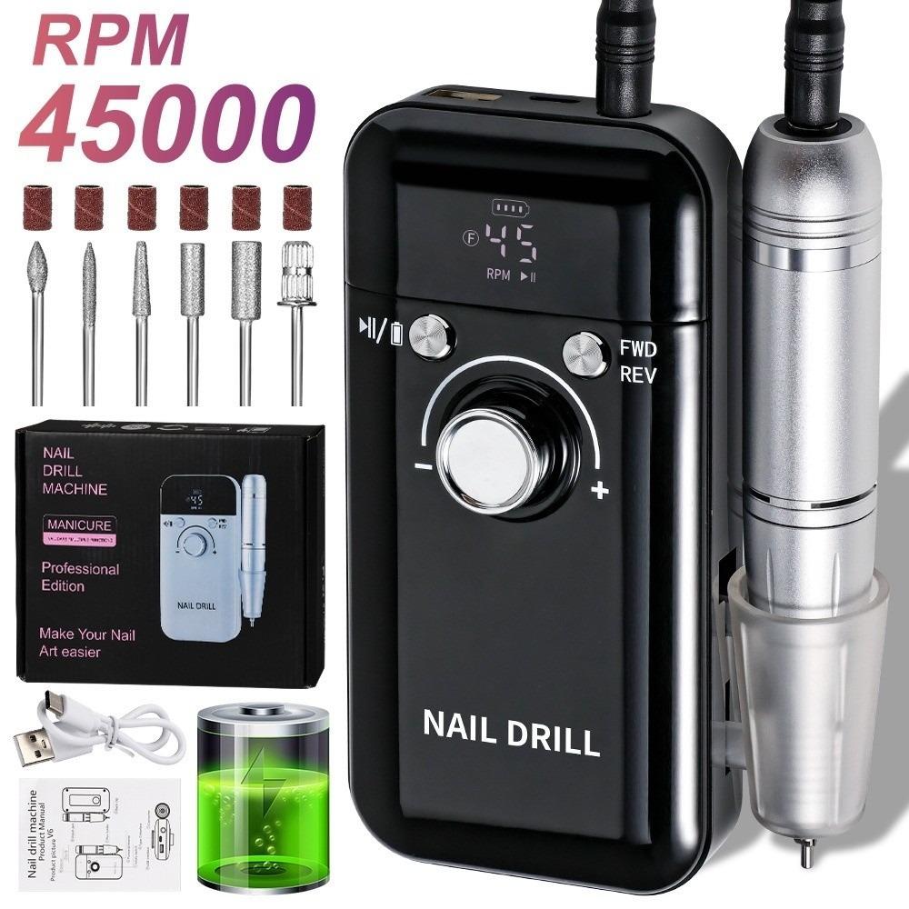 New Professional Electric Nail Drill Machine Portable Rechargeable Nail Sander File 45000RPM Low Noise Manicure Salon Tool