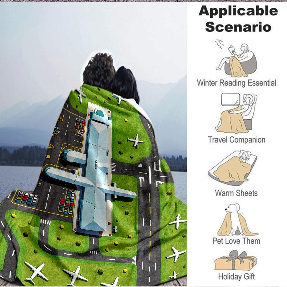 1Pc Airplane Lot Blanket Soft And Comfortable Casual Warm Camping Travel Christmas Halloween Xmas Gift M928108