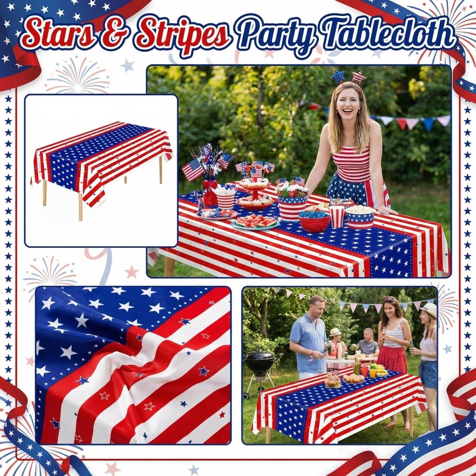 American Independence Day Patriotic Flag Plastic Tablecloth One Size