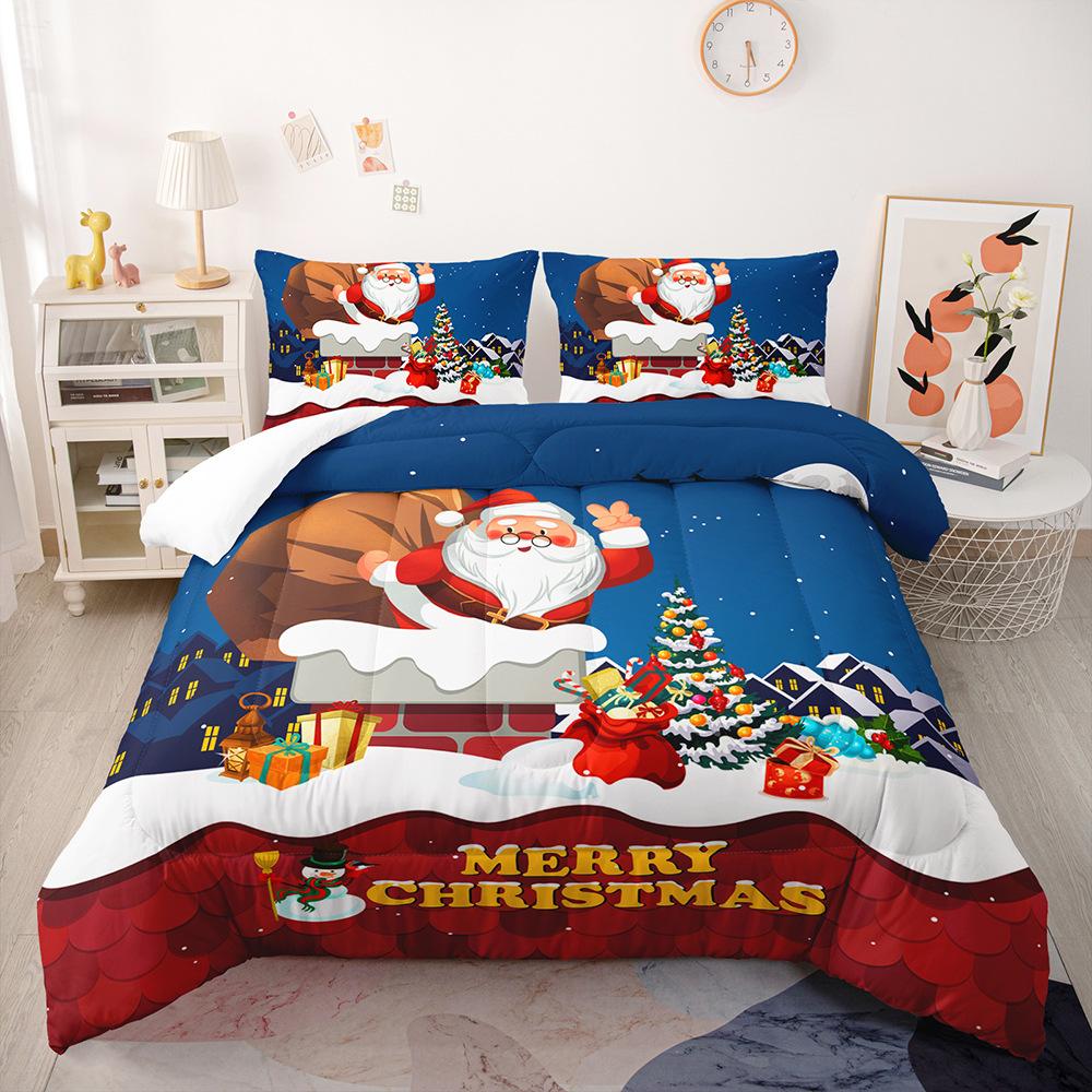 

Festive Santa Claus Duvet Cover Set Christmas Comforter Cover Merry Christmas Bedding Sets Winter Snow Holiday Quilt Cover 135x200cm