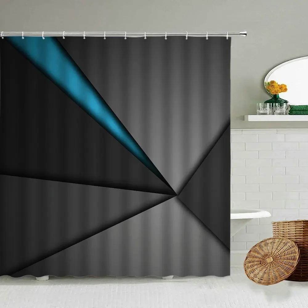 Modern Geometric Pattern Printing Waterproof Shower Curtain Black Gray Blue Creative Design Bathroom With Hook Screen Washable