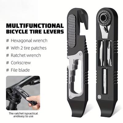 Bike Tire Levers Kit - 14 IN 1 Portable Bike Multitool with Mini Ratchet Wrench, Bike Tire Levers, Cone Wrenches & File Blade for MTB, Road Bicycle