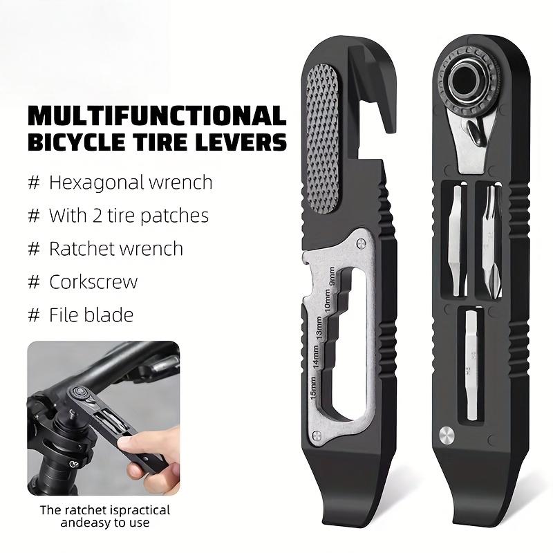 Fahrradreifenheber-Set - 14-IN-1 Tragbares Fahrrad-Multitool mit Mini-Ratschenschlüssel, Fahrradreifenhebern, Konusschlüsseln & Feilenklinge für MTB, Rennrad