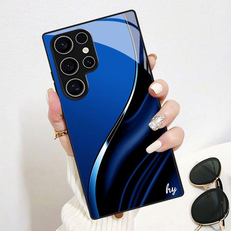 Blauer Farbverlauf Linien Handyhülle Glas Handyhülle für Samsung Galaxy S26 S25 S24 S23 S22 S21 FE Ultra Plus Herrenstil Business