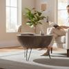 Modern Round Wooden Coffee Table | Solid Wood Center Table with Metal Hairpin Legs | Minimalist Mid-Century Living Room Furniture