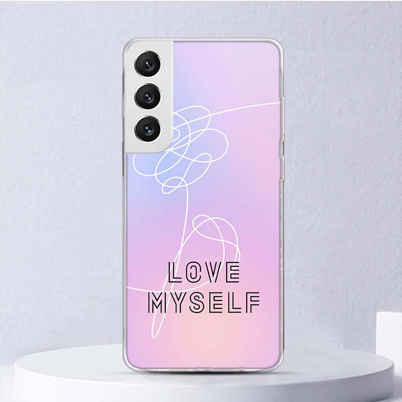Love Yourself Flower Heart Line Kpop Soft Case For Samsung Galaxy S25 S24 S23 S22 Ultra Phone Cover S20 FE S21 Plus S25Ultra S24