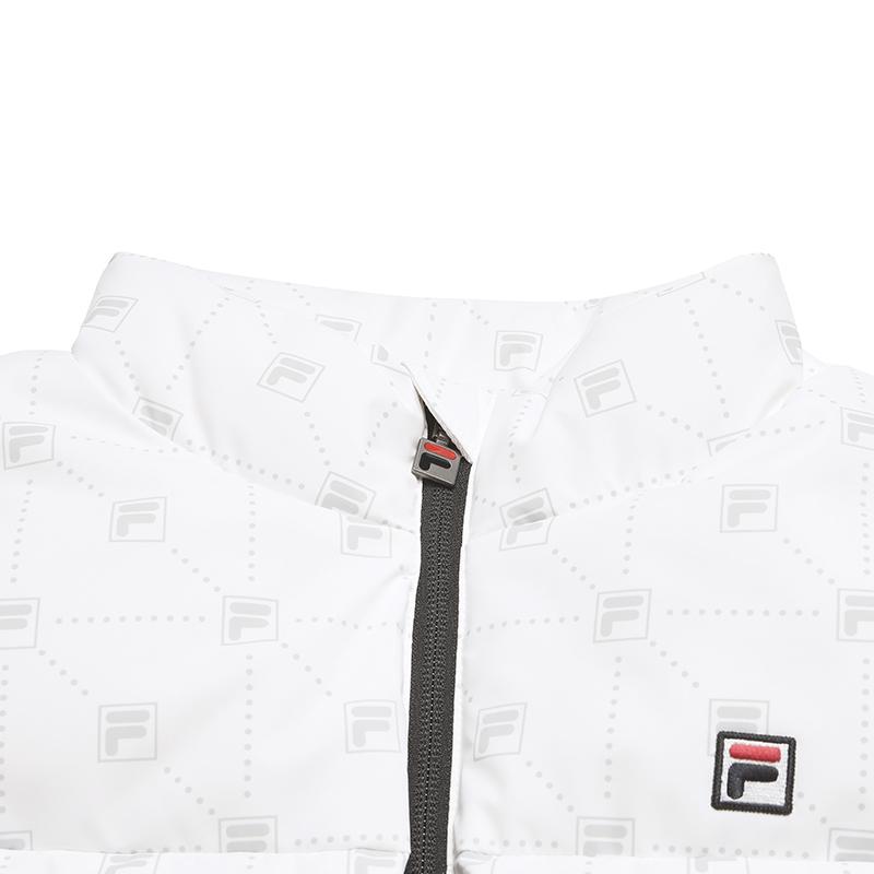 Fila White Minimalist Stylish All-Over Logo Warm Loose Stand Collar Duck Down Vest Women Vest Jade-White F61W543901FWT