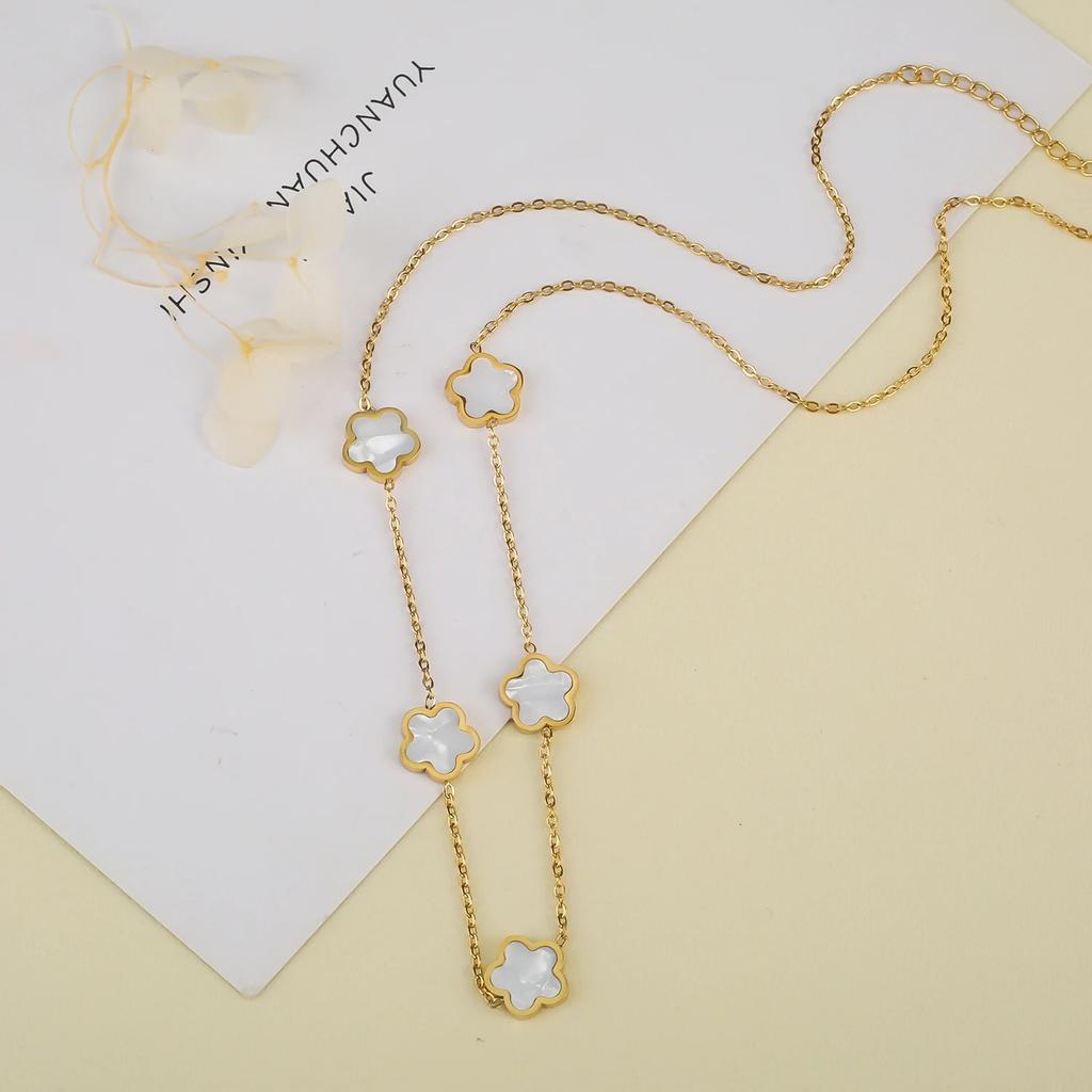 High-Quality Stainless Steel Five-Leaf Flower Set Bracelet Necklace Earrings Simple For Woman Party Birthday Zircon Gift Clover