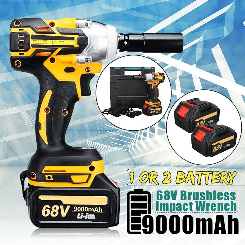 68V 9000mAh 520N.m Cordless Lithium-Ion Battery AC100-240V Electric Impact Wrench Cordless Brushless with Battery