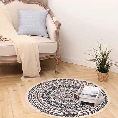 Tappeto Rotondo Etnico in Cotone e Lino Nordico Bohemien Antiscivolo