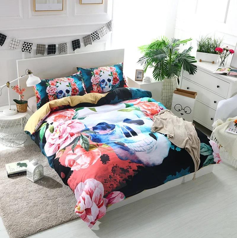 

Comforter Bedclothes Sugar Skull Comforter Bedding Sets Black Skull Beding Sets Happy Halloween Bone Queen King Full Kids Comforter (quilt)-EU Single(135*200cm)3pcs