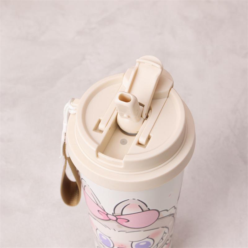 Nový 3D kreslený hrnek na kávu Linlan, nerezová termoska, dívčí hrnek se slámkou, hrnek na vodu, kreativní dárky