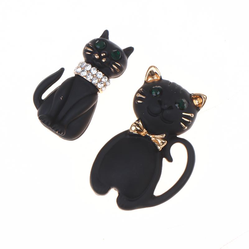Vintage Lady Oil Dripping Black Cat Brooch Alloy Diamond Inlaid Cartoon Small Brooch  Accessory  Pin