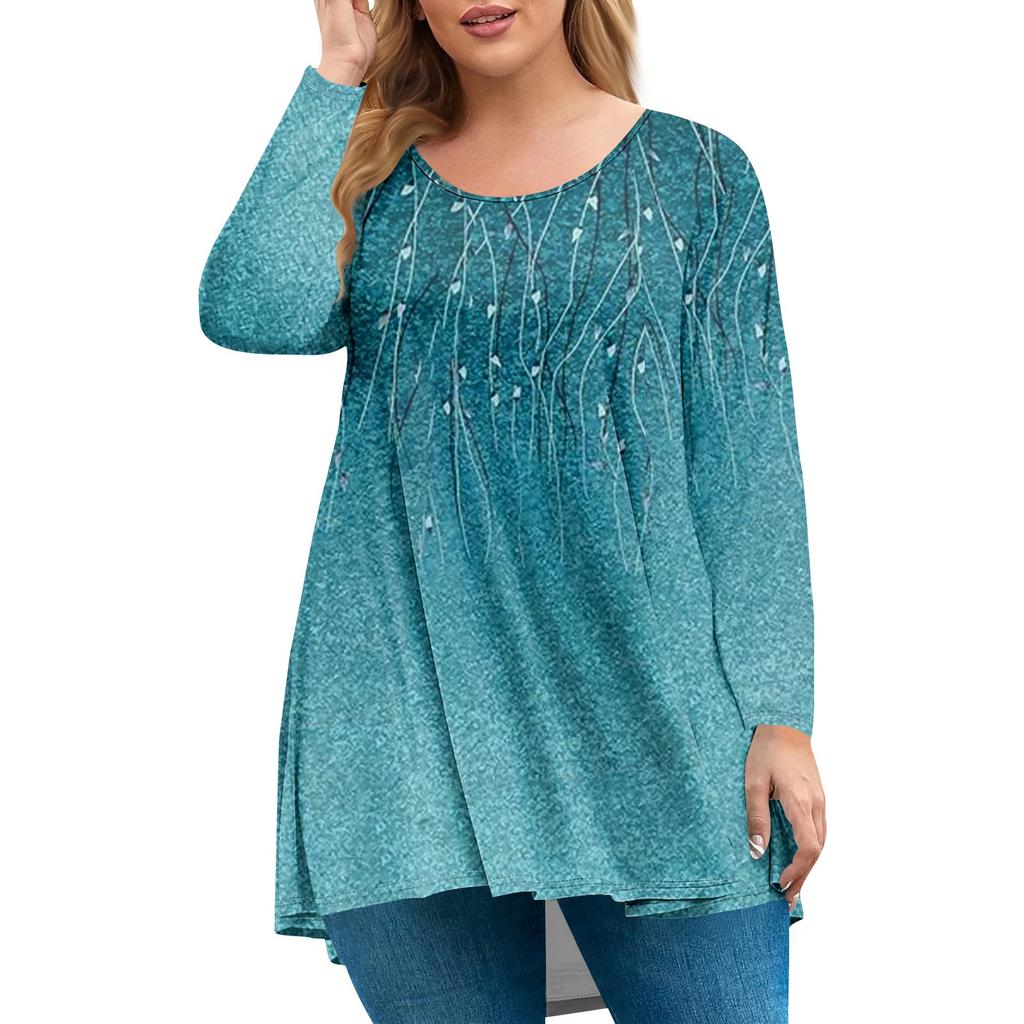 Women's Plus Size Top, Garden Collar Long Sleeved Shirt, Fashionable Floral Print Casual Top