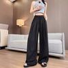 Women's Spring Summer White High-Grade Acetate Satin Pants Floor-Length Japanese Lazy Style Casual Wide-Leg Trousers