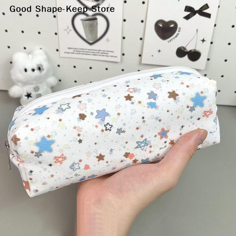 Multifunctional Stationery Bag Canvas Star Pen Bag Large Capacity Pencil Case Portable Cosmetic Bag Clutch Bag Gifts