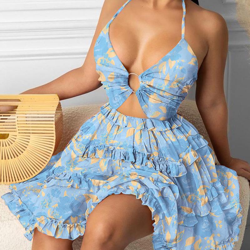 

European & American Women s Sexy Cutout Halter V-neck Autumn Dress Small красный