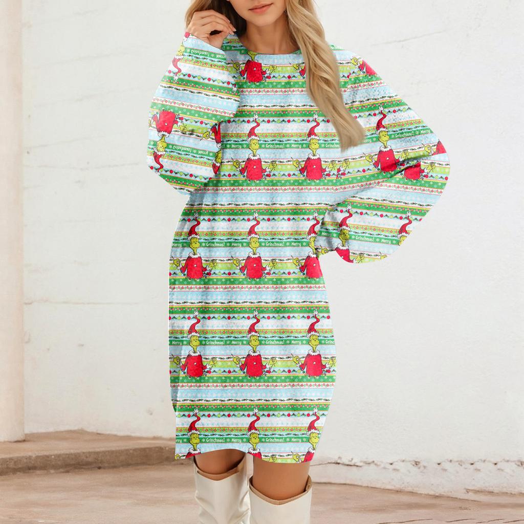 Dámské ležérní plyšové šaty s kulatým výstřihem a dlouhým rukávem