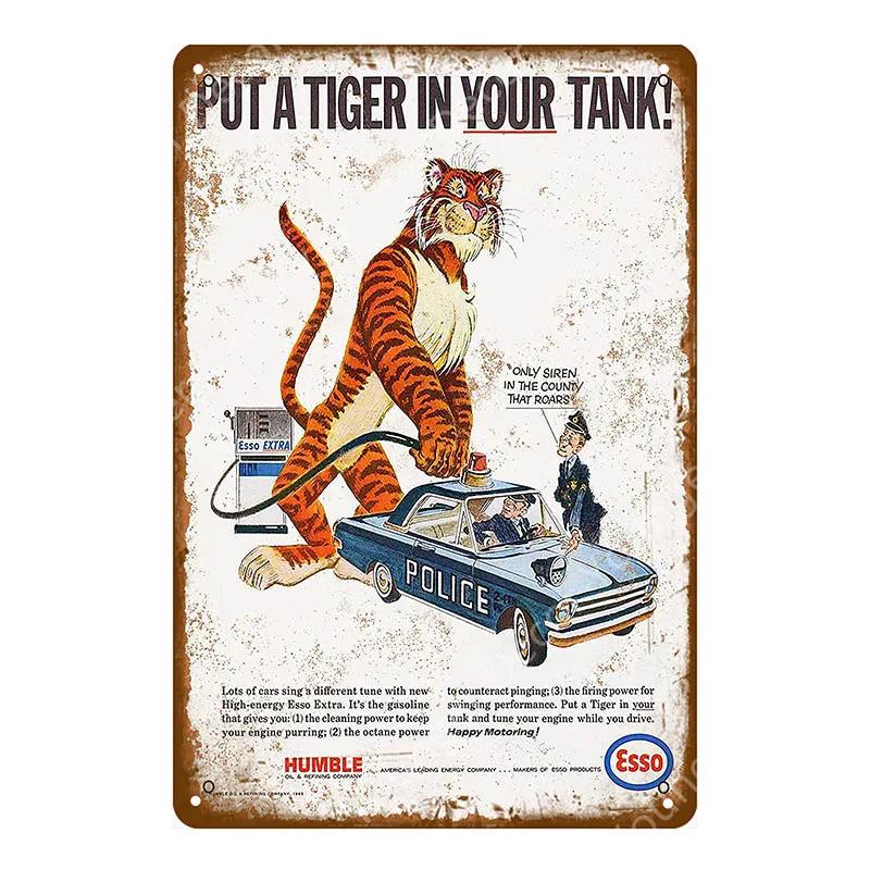 

Retro Esso Metal Signs Tiger Motor Oil Poster Wall Decor For Pub Bar Car Gas Gasoline Plaque Vintage Garage Decoration YI-053 20x30cm（7.8x11.8inch）