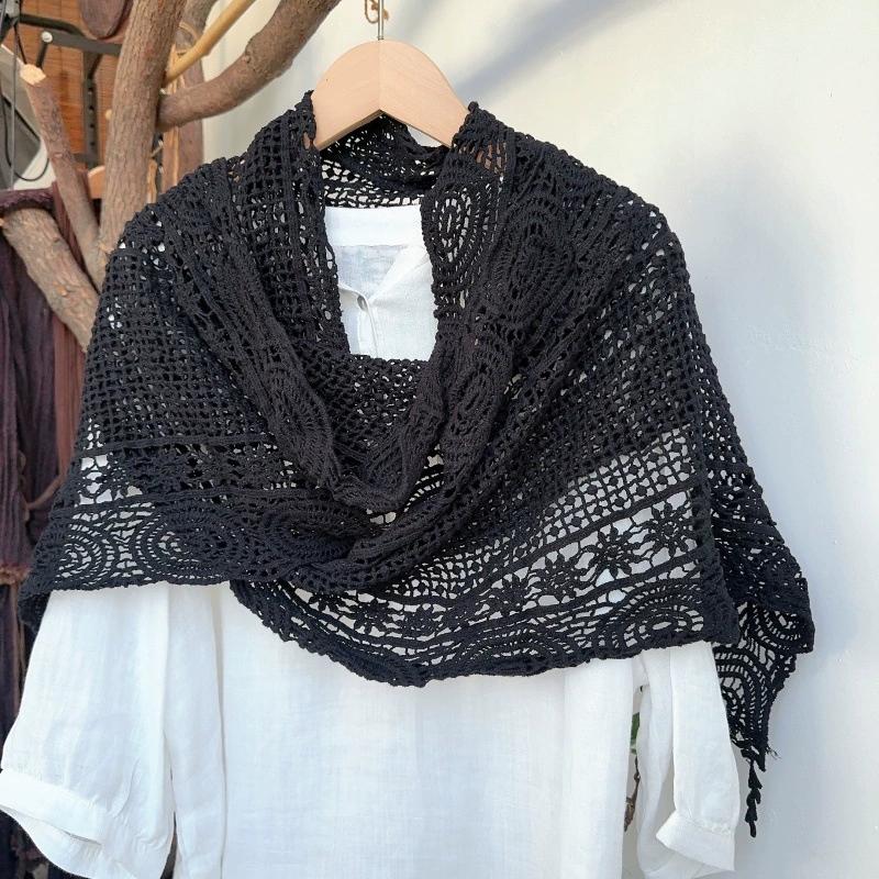 

Женский вязаный крючком шарф из чистого хлопка, длинный, мягкий, теплый, осенне-зимний, корейский стиль, персонализированный, ажурный, ручной работы, хлопковые шарфы 190x40cm