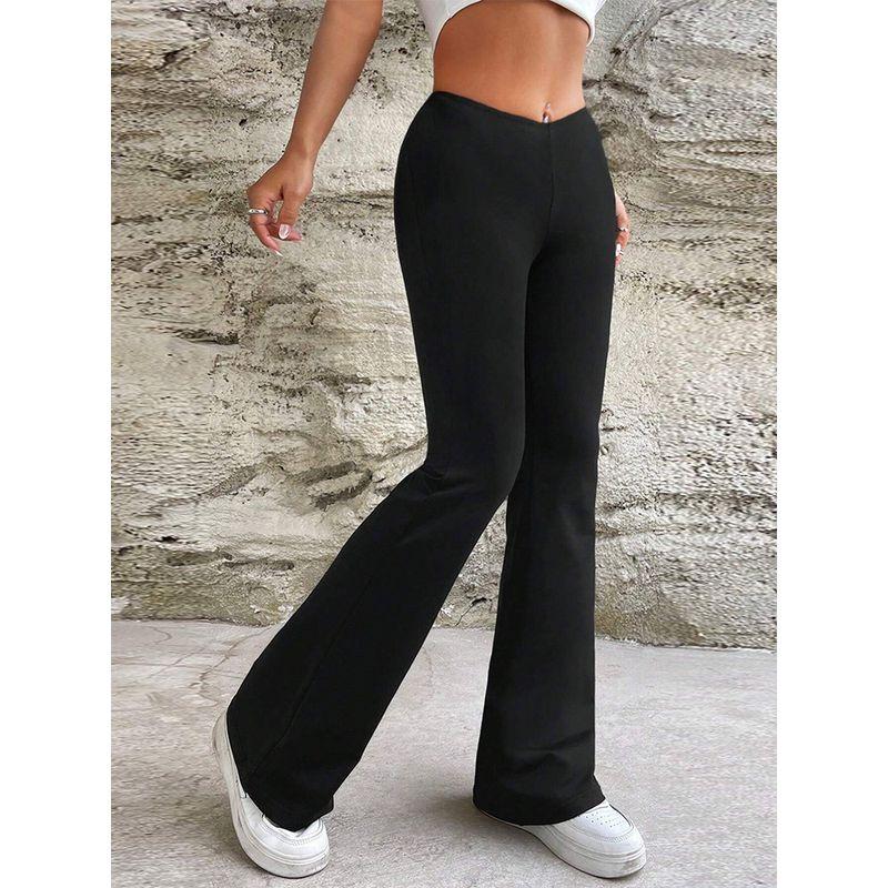 Solid-Color Fitted Flared Trousers Summer V-Shaped Waist Slimming Bootcut Pants Pants