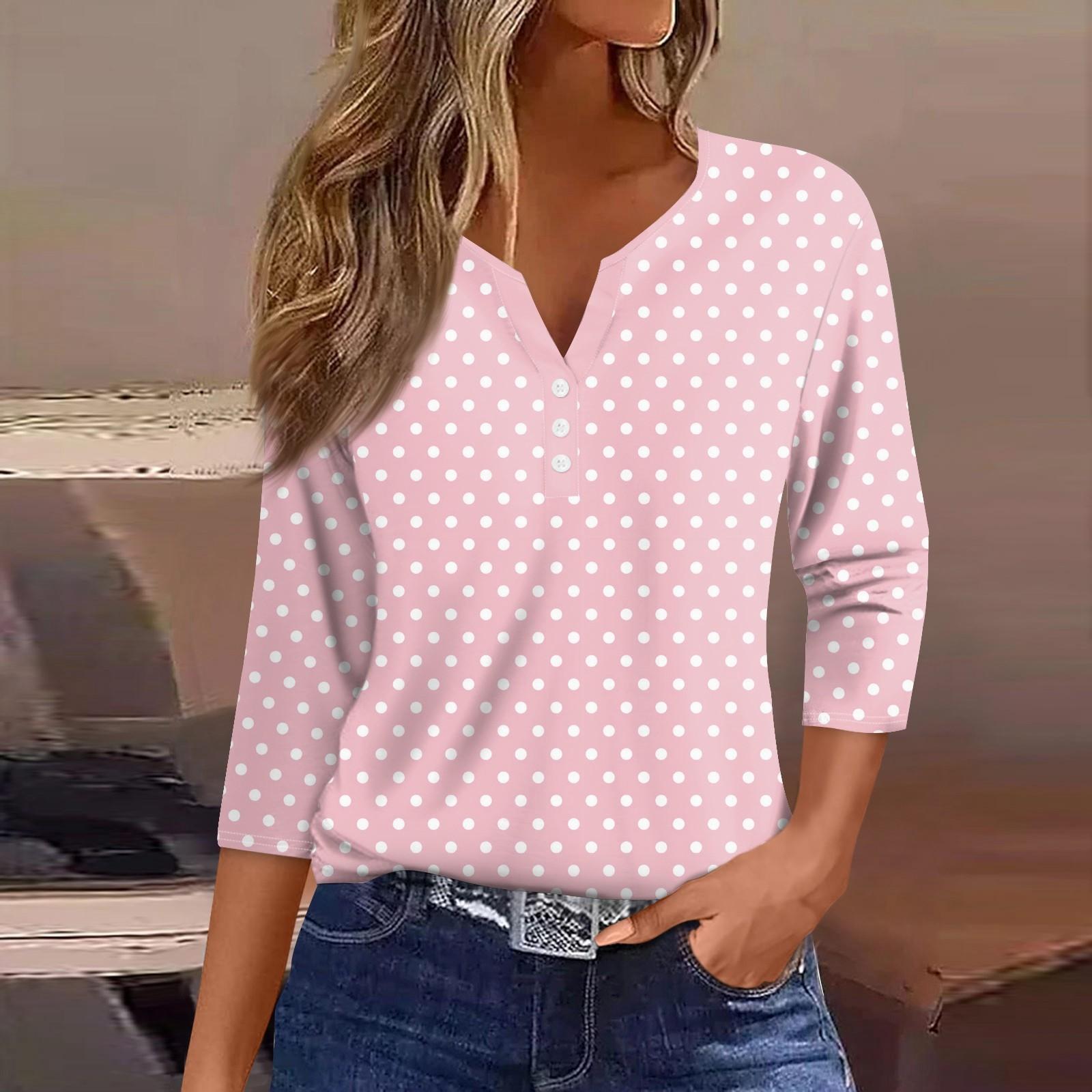 

Women s T Shirt Tee Print Button 3/4 Sleeve Daily Weekend Fashion Basic V- Neck Regular Top XXL рожевий