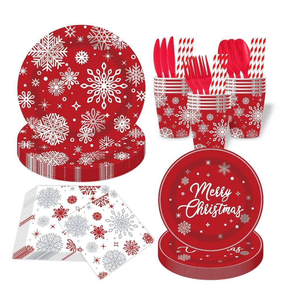 Reindeer Design Christmas Disposable Tableware Color Printed Party Dinnerware Set Venue Decoration