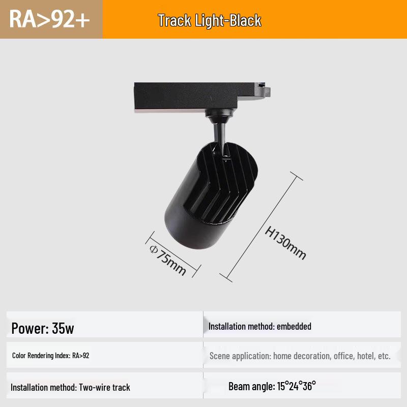 Трековый светодиодный прожектор COB для коммерческого и домашнего использования: Накладное фоновое и выставочное освещение 4000K Natural White RA92 + 3C Power