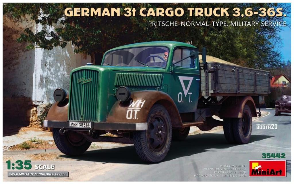Miniart scale German Cargo Truck Standard Bed Type Military Plastic Model MA35442 1/35 3-ton 3.6-36S