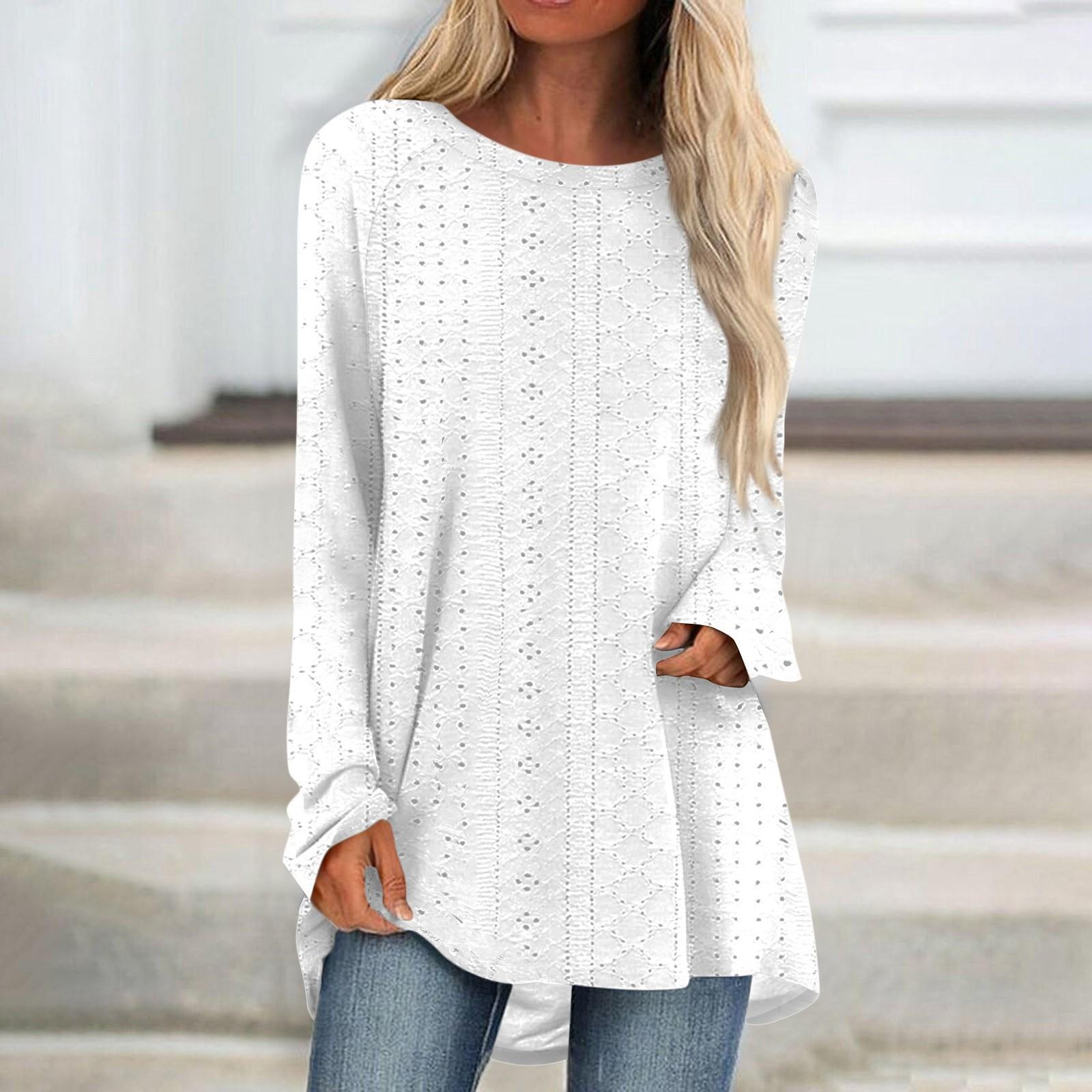 

Женские топы с круглым вырезом, блузки с длинным рукавом, повседневные рубашки средней длины, модные туники с принтом XL белый