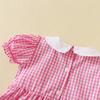 Summer Girls Cotton Plaid Princess Dress With Watermelon Embroidery Puff Sleeves Shirred Bodice Casual Party Sundress For Kids