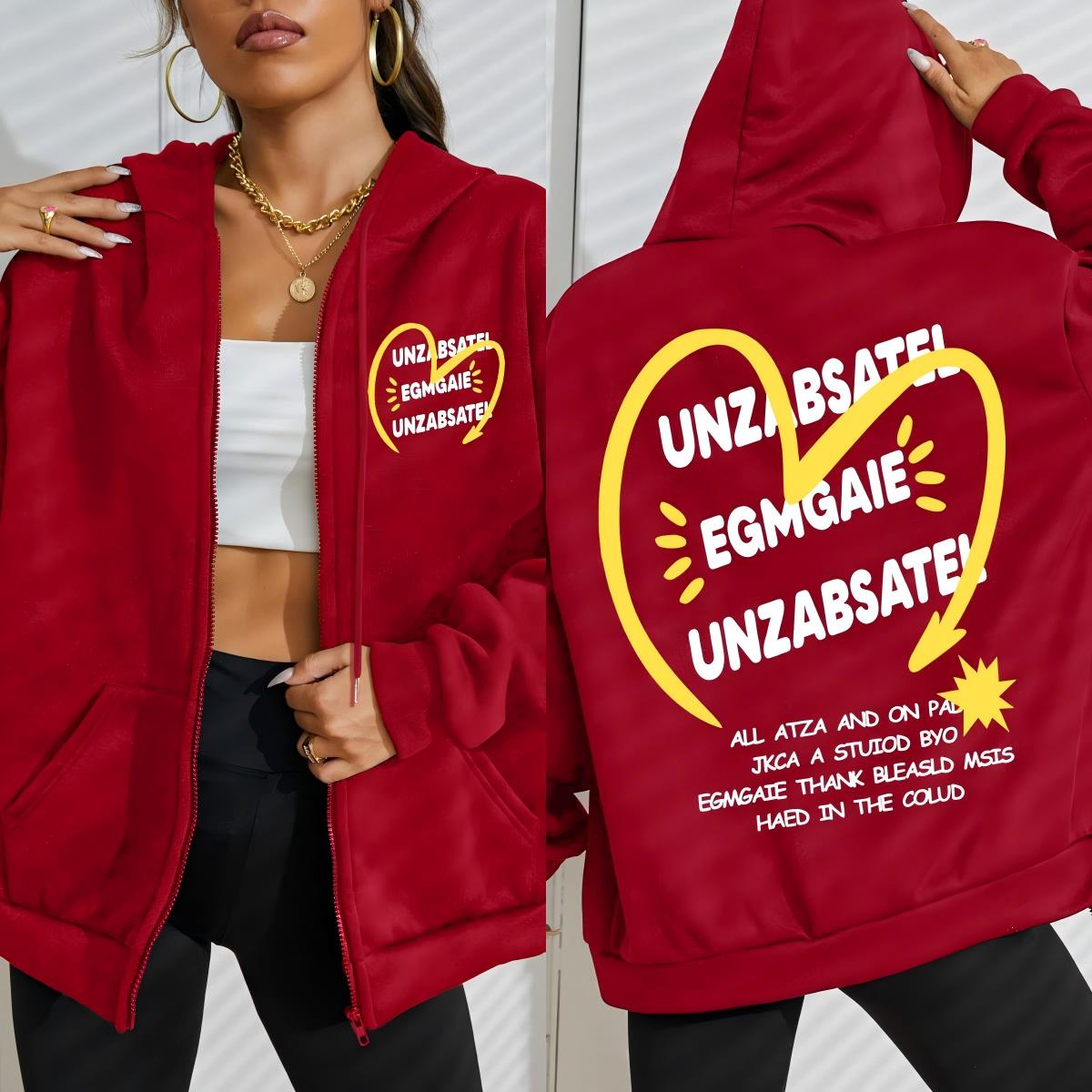 

Желтое Сердце Арт Дизайн Письма Женское Худи на Молнии Модное Свободное Худи Мягкая Спортивная Одежда Осенний Флис Женская Одежда S