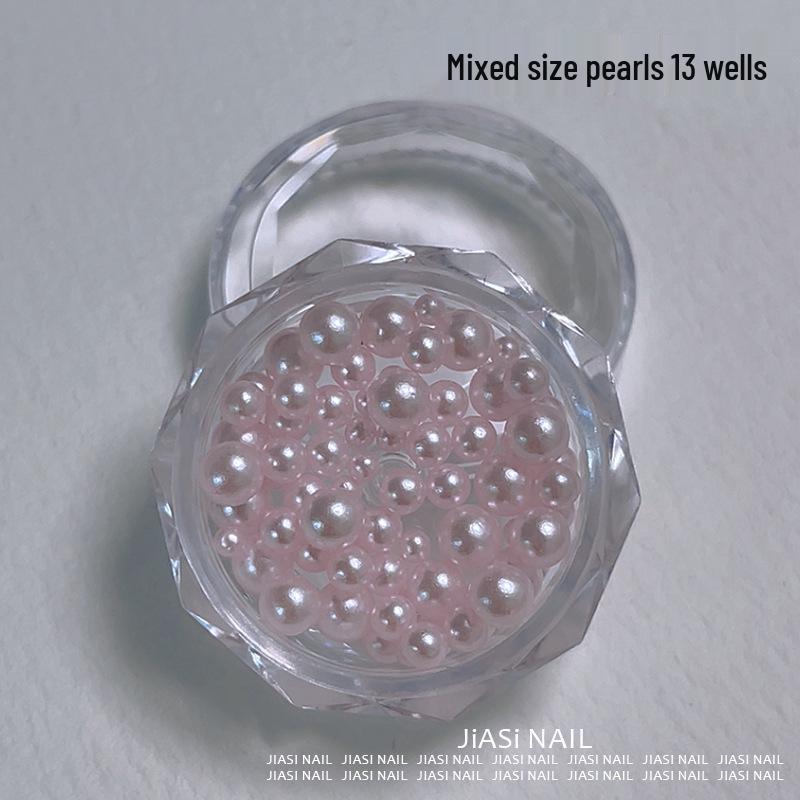 Christmas 12-Grid Mixed Color Pearl Nail Art High-Gloss 3D Beads Decorations