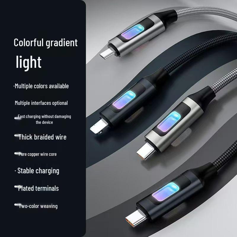 100W Fast Charging Braided USB-C Cable with Colorful Breathing Light for Apple and Huawei 15/17