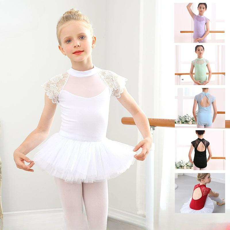 Children's Lace Short-sleeved Summer Round Neck Dance Clothes Cotton Body Clothes Body Clothes Practice Clothes