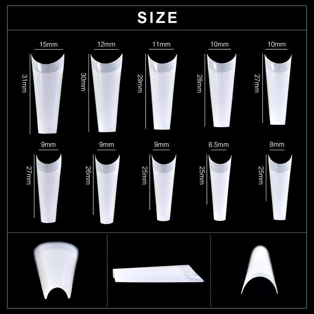 kads 500pcs Traceless Shallow Cover False Nail Tips White Nature Clear 10 Sizes Nail Art No-Crease Fake Nails Manicure Tools