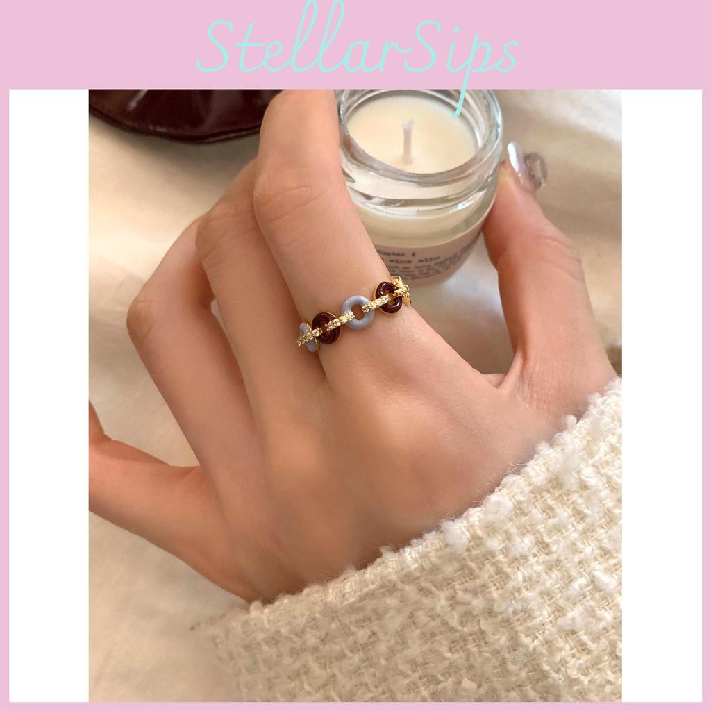 Stylish Vintage Geometric Open Adjustable Copper Ring For Women With Elegant Glazed Design