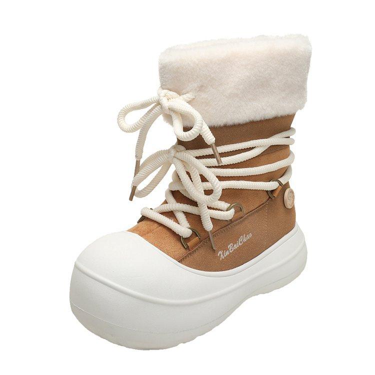 

Меховые интегрированные зимние ботинки женские зима 2025 новые универсальные маленькие на толстой подошве нескользящие теплые хлопковые ботинки женские 40 хаки